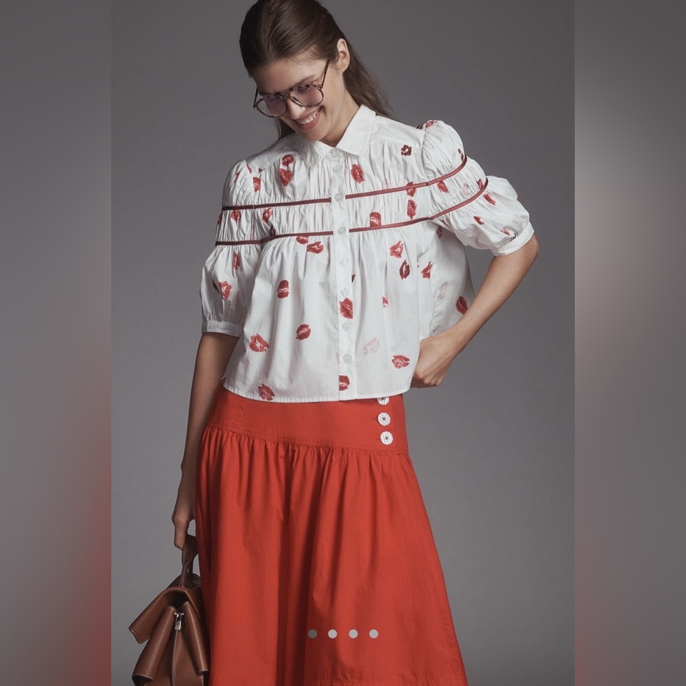 The Leandra Shirred Yoke Blouse by Maeve: Striped Hearts Edition